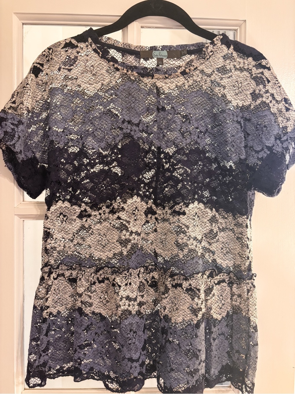 Eva Franco Anthropologie Blue Lace Peplum Top